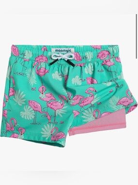 maamgic Kids Flamingo Swim Trunks - Teal & Pink